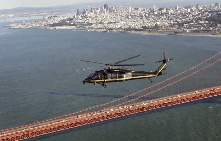 CBP Blackhawk flies over Golden Gate Bridge