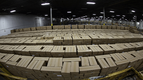 Rows of cardboard boxes.