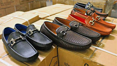 Display of counterfeit loafers.