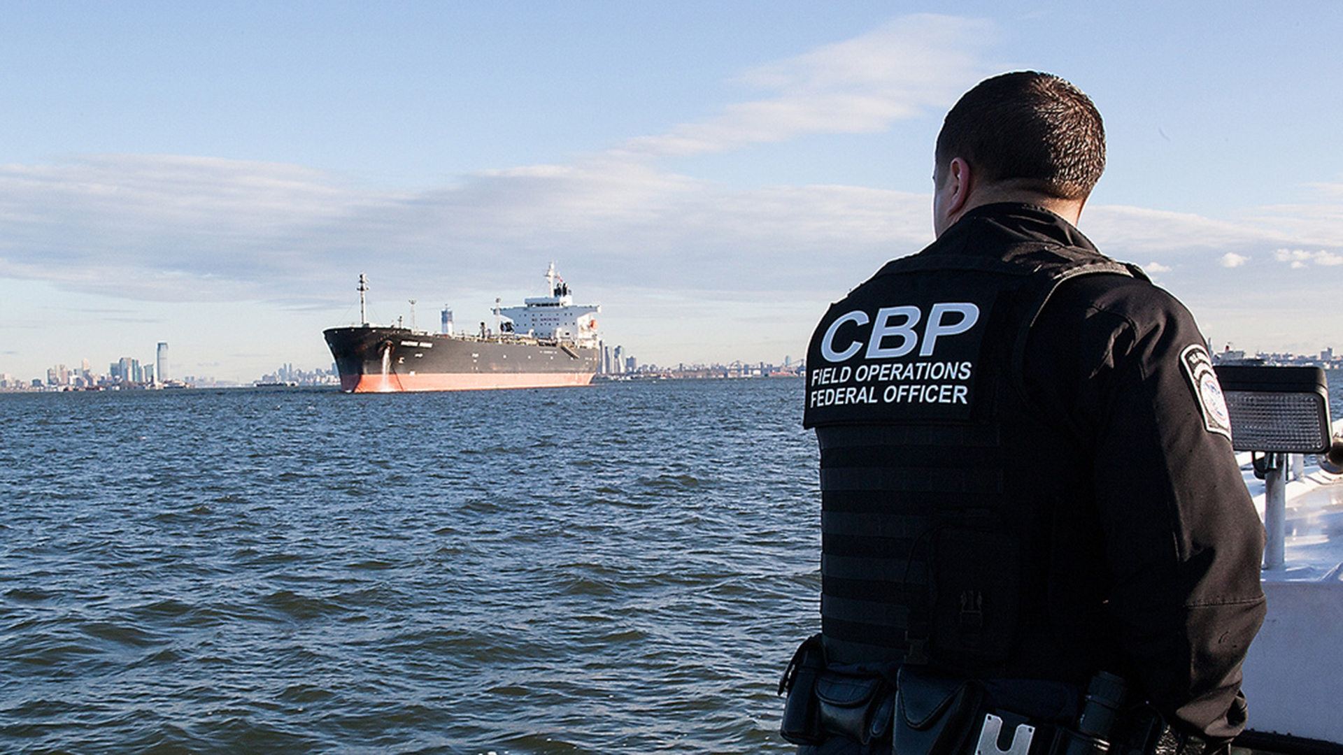 CBP officer views incoming tanker.