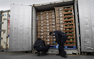 CBP officers at the port of Philadelphia use mobile non-intrusive inspection technology to scan import containers for contraband.  Photo by James Tourtellotte, CBP file photo