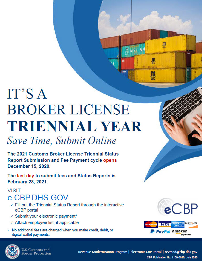 2021 Broker License Triennial Year Flier with Access Information