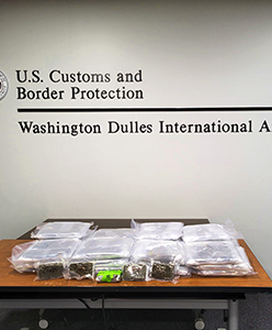 CBP officers at Washinf=gton Dulles International Airport seized nealry 88 ponds of hashish on February 26, 2024. Virginia State Police arrested one person on felony narcotics possession charges.