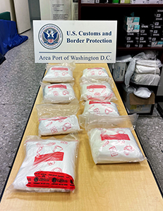 U.S. Customs and Border Protection officers seized about 34 pounds of ketamine hydrochloride, an animal tranquilizer abused by addicts, that arrived at Washington Dulles International Airport in a rushed suitcase from Amsterdam on August 8, 2024.