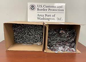 CBP officers seized nearly 70,000 Ambien pills at Washington Dulles International Airport on January 16, 2025, that were concealed inside 96 spools of black yarn shipped from India in December.