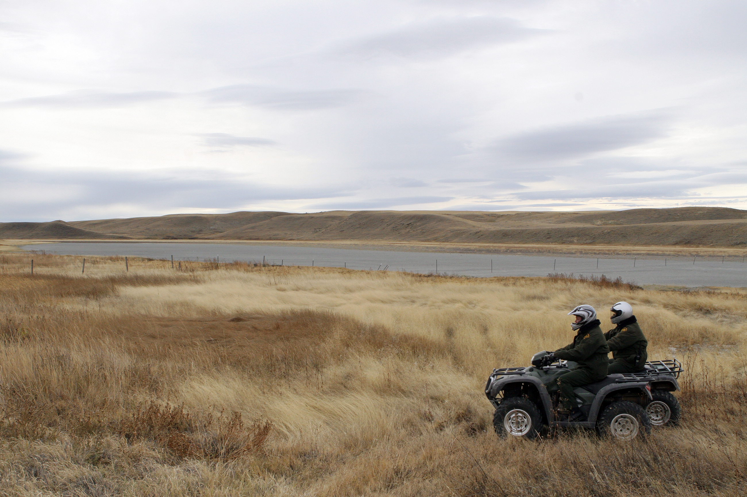U.S. Border Patrol agents stationed near Sweet Grass Montana conduct patrols on there All Terrain Vehicles.