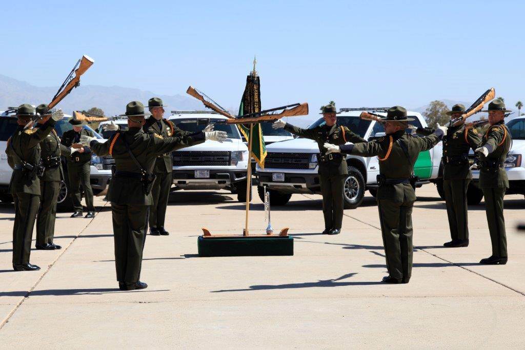 Tucson Sector Border Patrol Honor Guard Drill Team performs precision firearm movements for the competition.