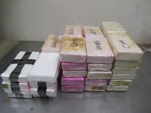 Packages containing 102 pounds of cocaine seized by CBP officers at Hidalgo International Bridge.