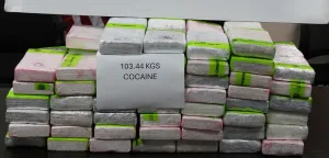 Packages containing 228 pounds of cocaine seized by CBP officers at Rio Grande City Port of Entry.