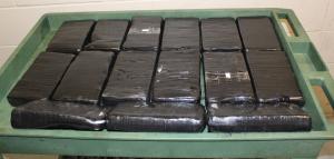 Packages containing 37 pounds of cocaine seized by CBP officers at World Trade Bridge.