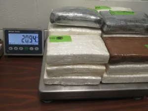 Packages containing 46 pounds of cocaine seized by CBP officers at Anzalduas International Bridge.