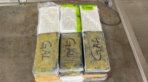 Packages containing 57 pounds of cocaine seized by CBP officers at Pharr International Bridge.