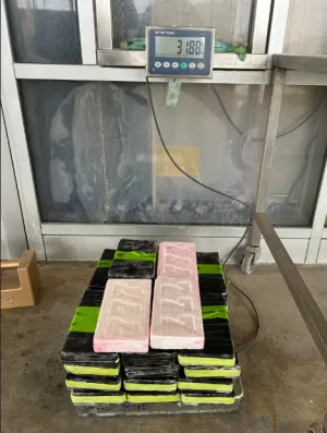 Packages containing more than 70 pounds of cocaine seized by CBP officers at Pharr International Bridge.