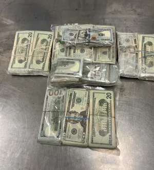 Packages containing $79,392 in unreported currency seized by CBP officers at Hidalgo Port of Entry.