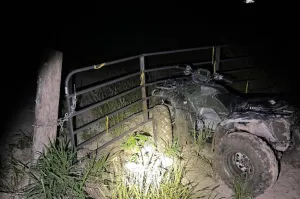 Abandoned ATV discovered by Border Patrol agents at ranch gate near Escobares, Texas