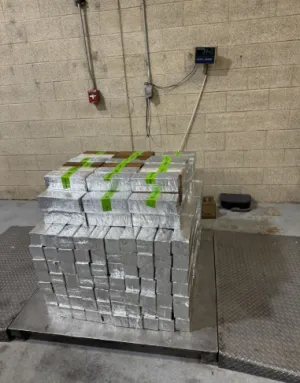 Packages containing nearly 870 pounds of methamphetamine seized by CBP officers at Pharr International Bridge.