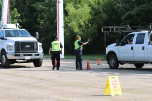 CBP examines a commercial vehicle prior to a delivery at The World Games.