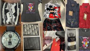 Counterfeit designer products seized as Intellectual Property Rights violations.