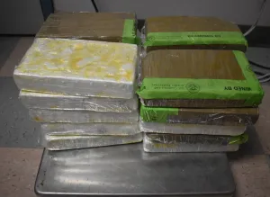 Packages containing 46 pounds of cocaine seized by CBP officers at Los Indios International Bridge.