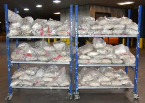 Packages containing nearly 890 pounds of methamphetamine seized by CBP officers at World Trade Bridge.