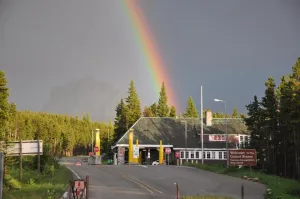 Chief Mountain Port of Entry in Montana with rainbow