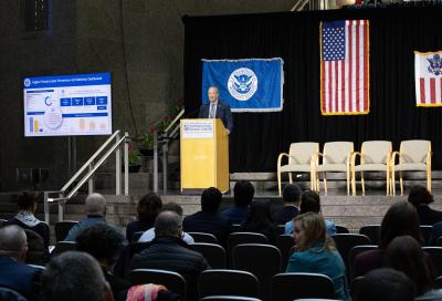 Acting Commissioner Miller on stage at the Forced Labor Technical Expo in Washington, D.C. on March 14, 2023