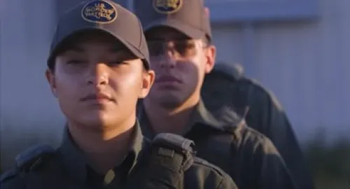 Border Patrol trainees stand in formation at the Border Patrol Academy in New Mexico.