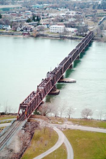The International Railroad Bridge crosses over the Niagara River between Buffalo, N.Y. and Ontario, Canada.