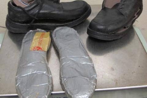 CBP officers find heroin filled insoles inside of smuggler shoes at the Port of San Luis on Monday