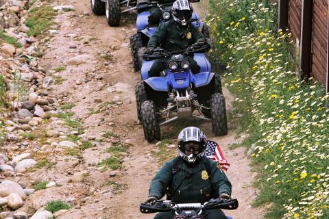 Border Patrol agents makes use of All Terrain Vehicles to patrol along the rugged border with Mexico.