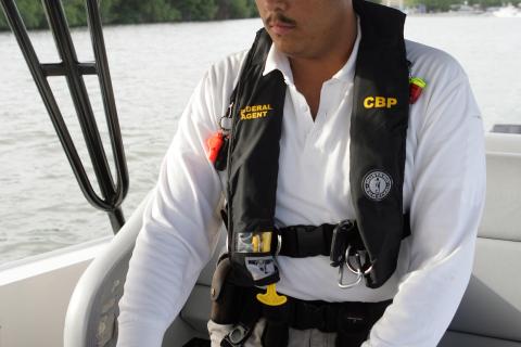 A CBP marine interdiction agent on patrol along the coast of Puerto Rico.