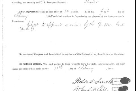 Robert Smalls' contract with the Union as Master of the Planter.