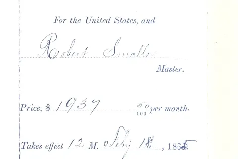 Robert Smalls' contract with the Union as Master of the Planter.