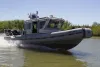 A Border Patrol boat on patrol on the Rio Grande River