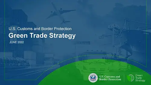 Collage with Green Trade Strategy text and CBP logo