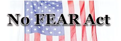 Image of American flag in the background and text:  No FEAR Act
