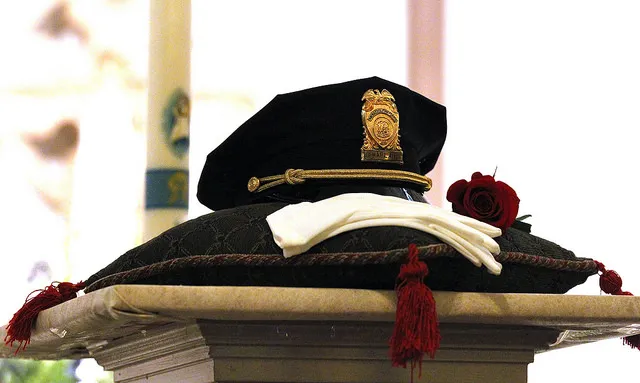 Lone hat sits on a pedestal during the St. Patrick's 22nd Annual Blue Mass ceremony