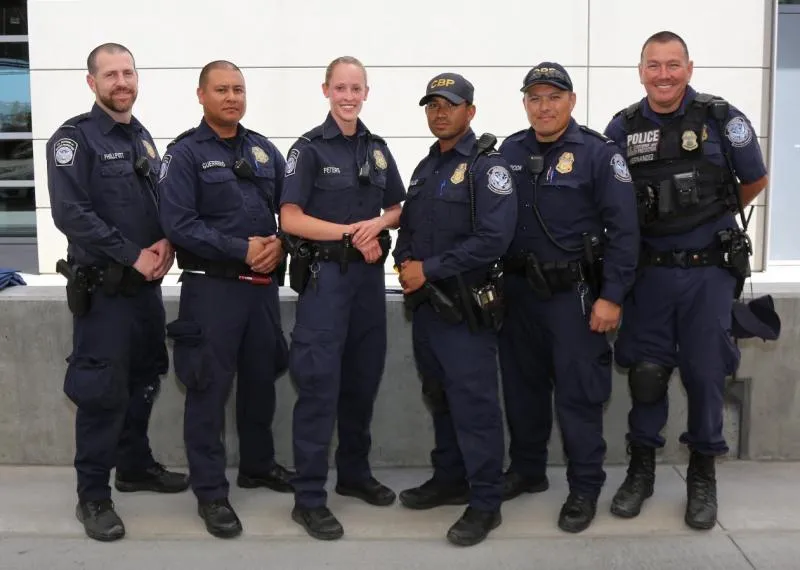 CBP officers responsible for capturing a kidnapper and car thief at the San Ysidro Port of Entry, from left: William Phillpott, Genaroleon Guerrero, Aillie M. Peters, Darius C. Daluz, Rod Thomas Concepcion, Patrick Hernandez