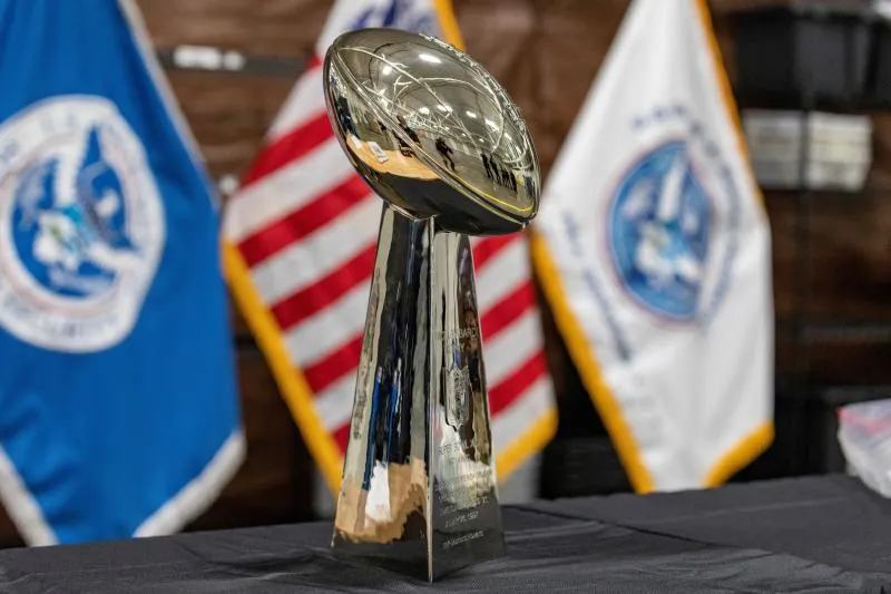 A counterfeit Super Bowl trophy intercepted for intellectual property rights violations.