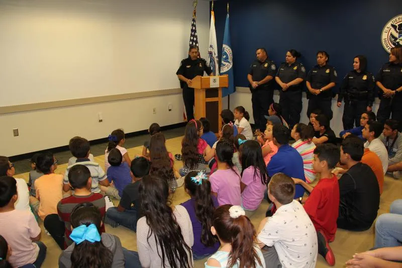 PD Solis addresses children of CBP officers at Bring Your Child to Work event at Hidalgo Port of Entry