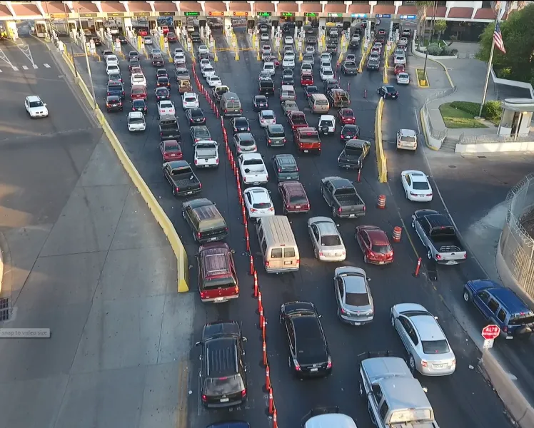 A dedicated lane for local traffic at Lincoln-Juarez Bridge fans out into four primary inspection booths to facilitate Holy Week traffic