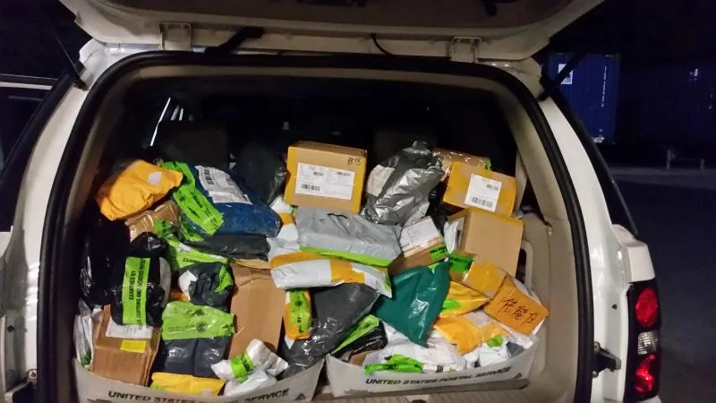 Seized packages from international mail facility.