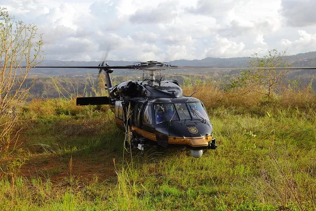 Air Interdiction Agents in a UH-60 Blackhawk helicopter during the Hurricane Maria response in Puerto Rico