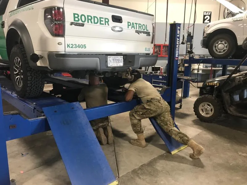 National Guardsman works in the El Centro Sector vehicle maintenance facility