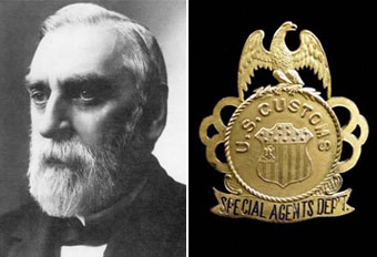 Left: Oliver L. Spalding; Right: Earliest known styling for Customs agent badge - circa 1888.
