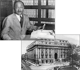 The left photo shows Matt Henson at his desk in the customhouse (right).