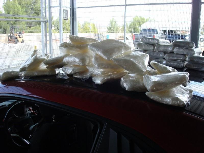U.S. Border Patrol agents in North County San Diego arrested a man on Thursday who had 54 pounds of crystal methamphetamine and 49 pounds of cocaine inside his vehicle.