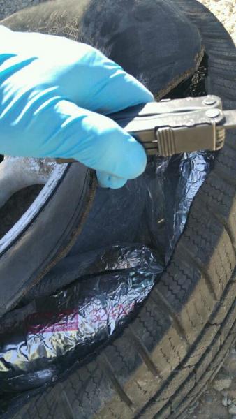 48 packages of meth were stuffed inside this spare tire.