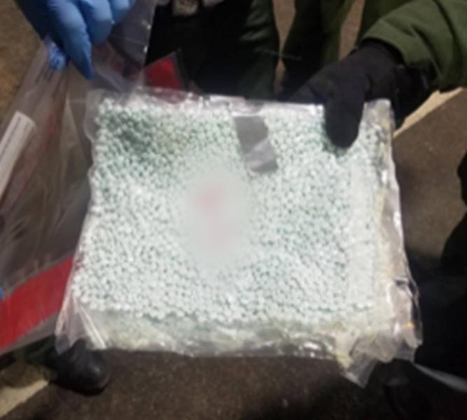 One of four bags of fentanyl pills seized by Yuma Sector agents on Tuesday evening
