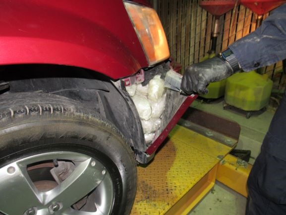 CBP officers discovered methamphetamine hidden in the fender of this vehicle after a K-9 alert. 